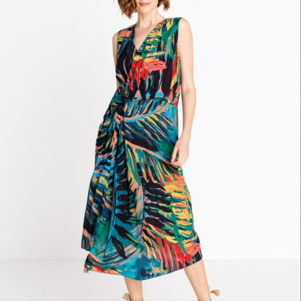 Ivko Wrap Tropical Amazonas Motif Dress XS